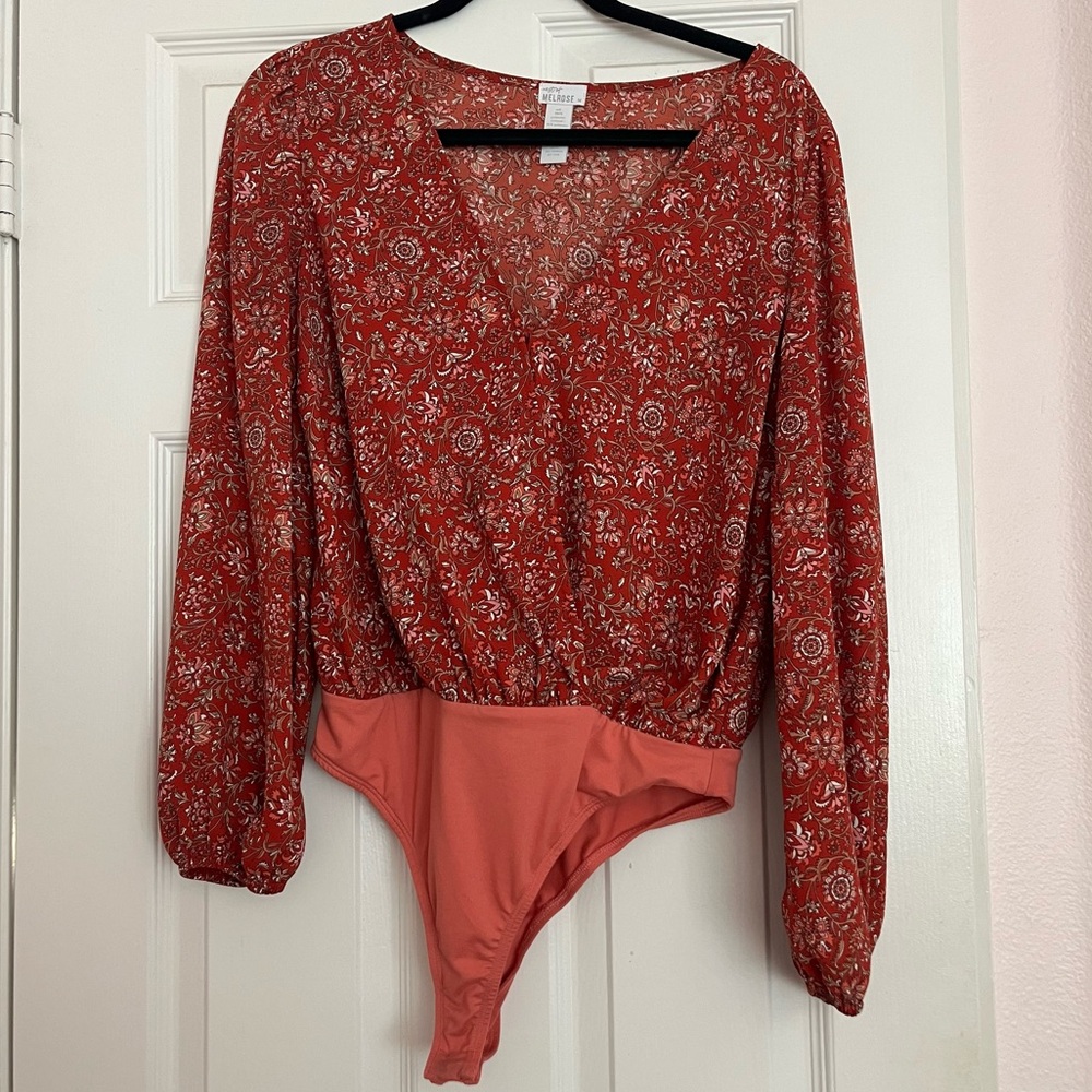bohemian red ballon sleeve bodysuit (West of Melrose)